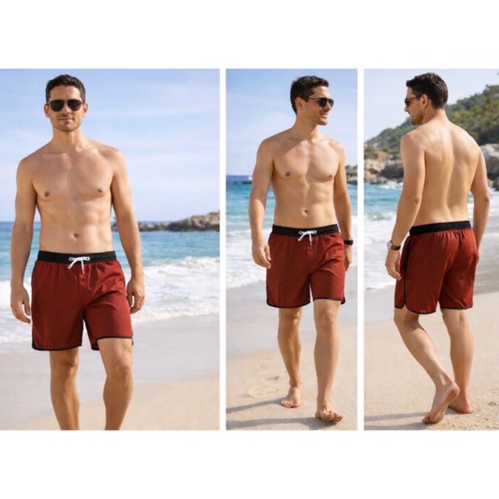Men's Fair Harbor Anchor Trunks 7.5" Large Red Lined Pocket Swim‎ Travel Beach